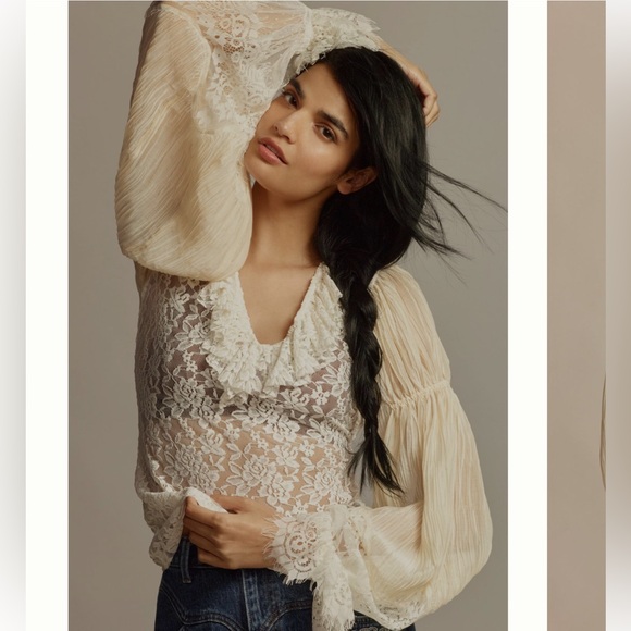 Anthropologie Wide Sleeve Sheer Lace Top - Picture 4 of 9